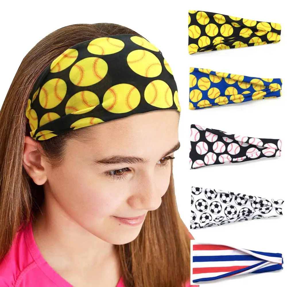 

Softball Sports Sweat Ball Headbands Girls Yoga Fitness Women Hair Accessories Prints Bandannas Wide Running Baseball Hairband