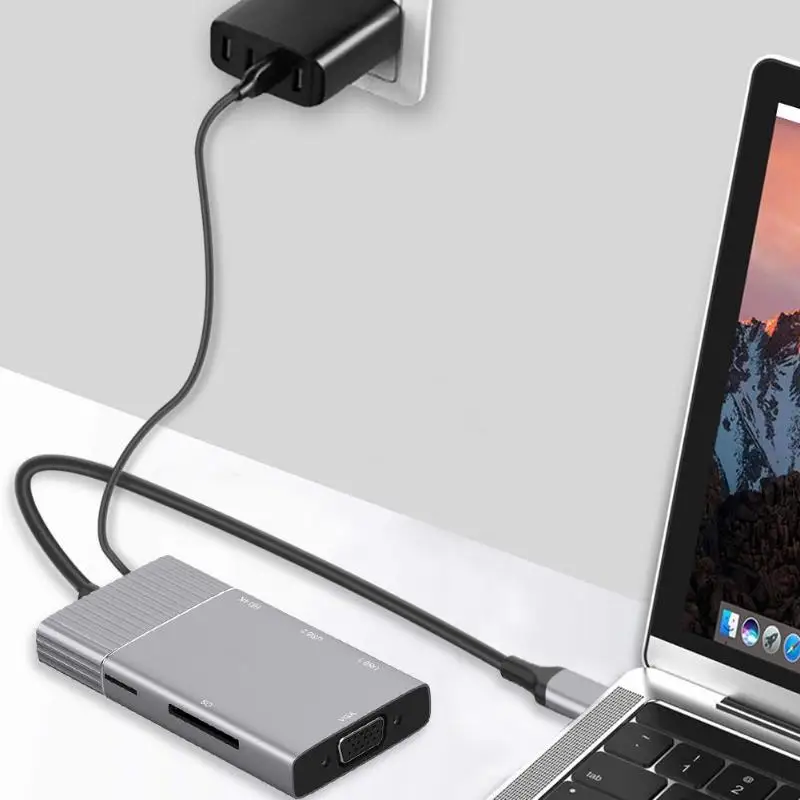 8 в 1 usb type-C концентратор к HDMI USB3.0 PD VGA карта памяти адаптер док-станция подходит для MAC OS и Android систем