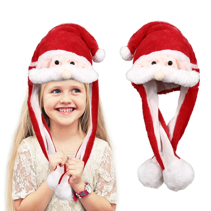 Funny Hat Ears Will Move Cap Santa Claus Hat Party Pinch Ears Move Red