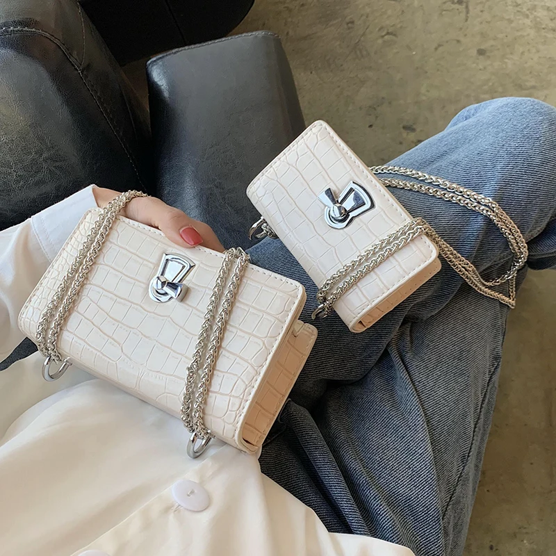 

Stone Pattern Small PU Leather Crossbody Shoulder Bag For Women 2020 Summer Fashion Chain Luxury Handbags 2 Size Cross Body Bag