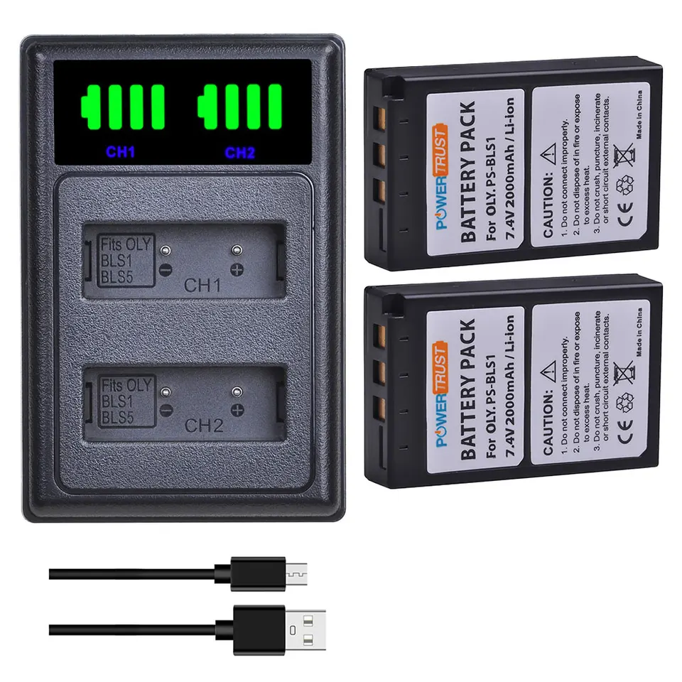 Caricatore USB Per Batterie Olympus BLS-1 | Compatibile Con E-M10, E-PL, Stylus | Con Display LCD