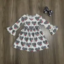 Детская одежда для маленьких девочек на День Святого Валентина; хлопковое весенне-зимнее платье с оборками в форме сердца; изысканное платье до колена с бантом