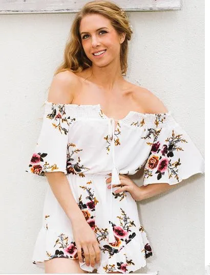

2212 Spring And Summer Hot Selling Women's Dress Horizontal Neck Lace-up Onesie
