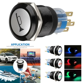 

19mm 12V LED Horn Symbol ON-OFF Car Push Button Switch Latch Metal Waterproof Button Switch Car Start Horn Speaker
