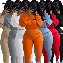 2021 Lucky Label Two Piece Set Women Letter Embroidery Sweatshirt+Leggings Casual Sporty Outfits Plus Size Female Tracksuits 3XL