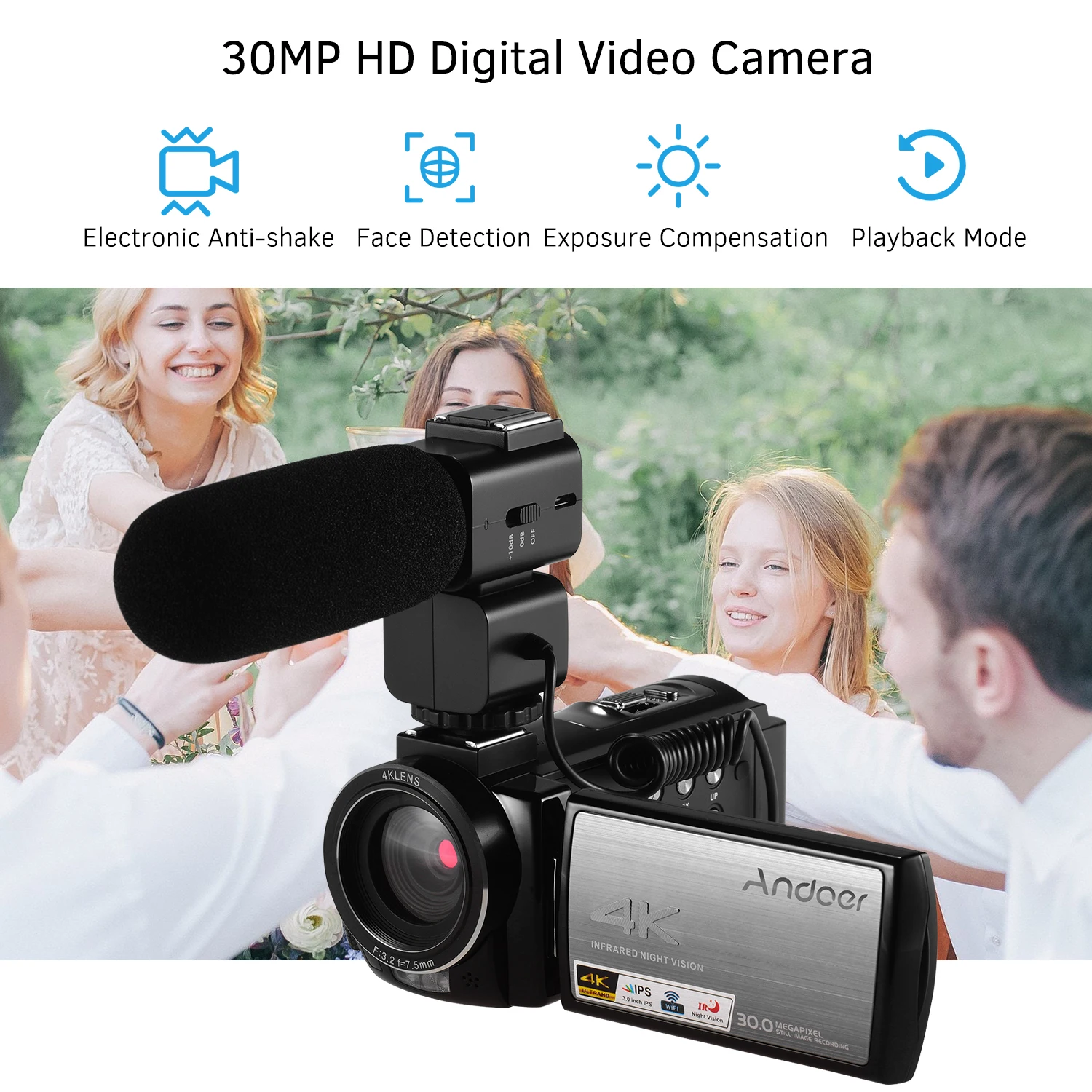 Andoer HDV-AE8 4K WiFi цифровая видеокамера DV рекордер 30MP 16X цифровой зум ИК ночного видения сенсорный экран Камера s