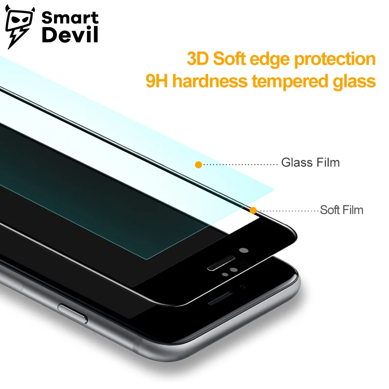 Закаленное 3d стекло SmartDevil с мягкими краями и полным покрытием для iphone X 6 6s 7 8 plus