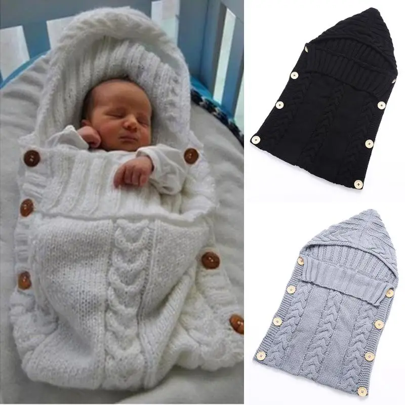 

Baby Infant Swaddle Wrap Warm Wool Blends Crochet Knitted Hoodie Soft Swaddling Wrap Blanket Sleeping Bedding Quilt