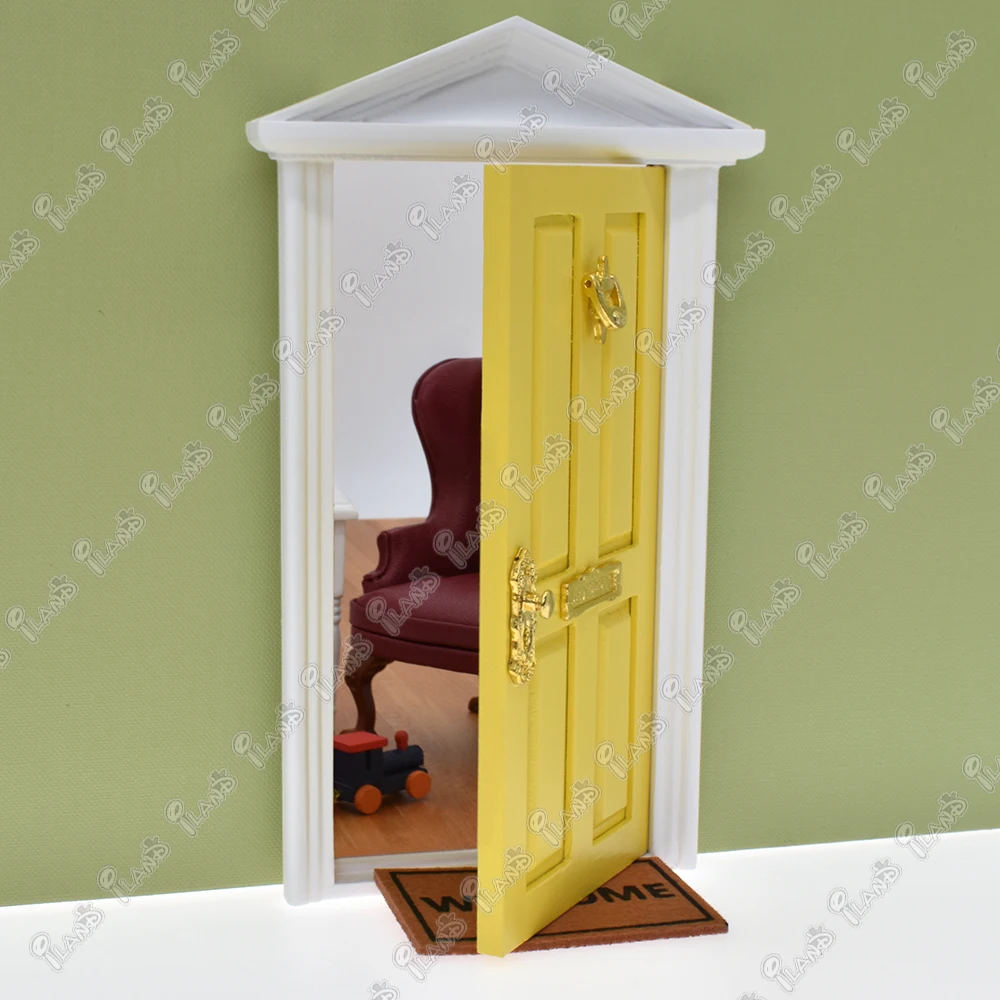 Poppenhuisminiaturen Mini Fairy Deur Driehoek Dak Met Handware Klop Mailbox Deurbel Voor Poppenhuis Accessoires