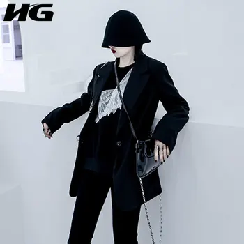 

HG Chain Patchwork Blazer Women Loose Fashion Simple Personality All Match Notched Collar 2020 New Autumn Women Clothes ZP3492