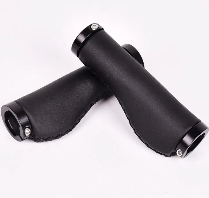 G40 Retro bicycle leather Grips handle set dead fly mountain bike grip comfortable PU material Handlebar cover Casual - Цвет: black