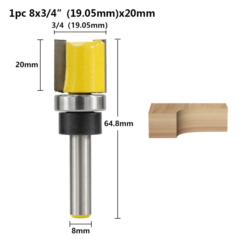 1 шт. Концевая фреза 8 мм хвостовик подшипник Концевая Пазовая фреза для обработки дерева Вольфрам карбидная заканчивающаяся мельницей 20/25/38/50 мм деревообрабатывающий фасонно-Фрезерный резак - Длина режущей кромки: 1pc 8x19.05x20mm