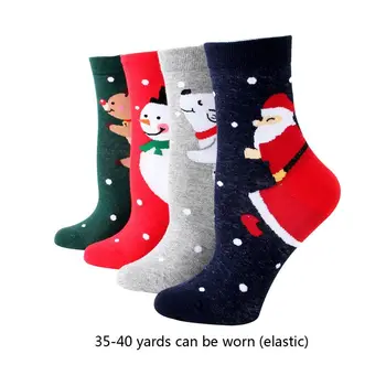 

4 Pairs Unisex Cotton Holiday Mid Calf Crew Socks Cartoon Santa Claus Hosiery D08E