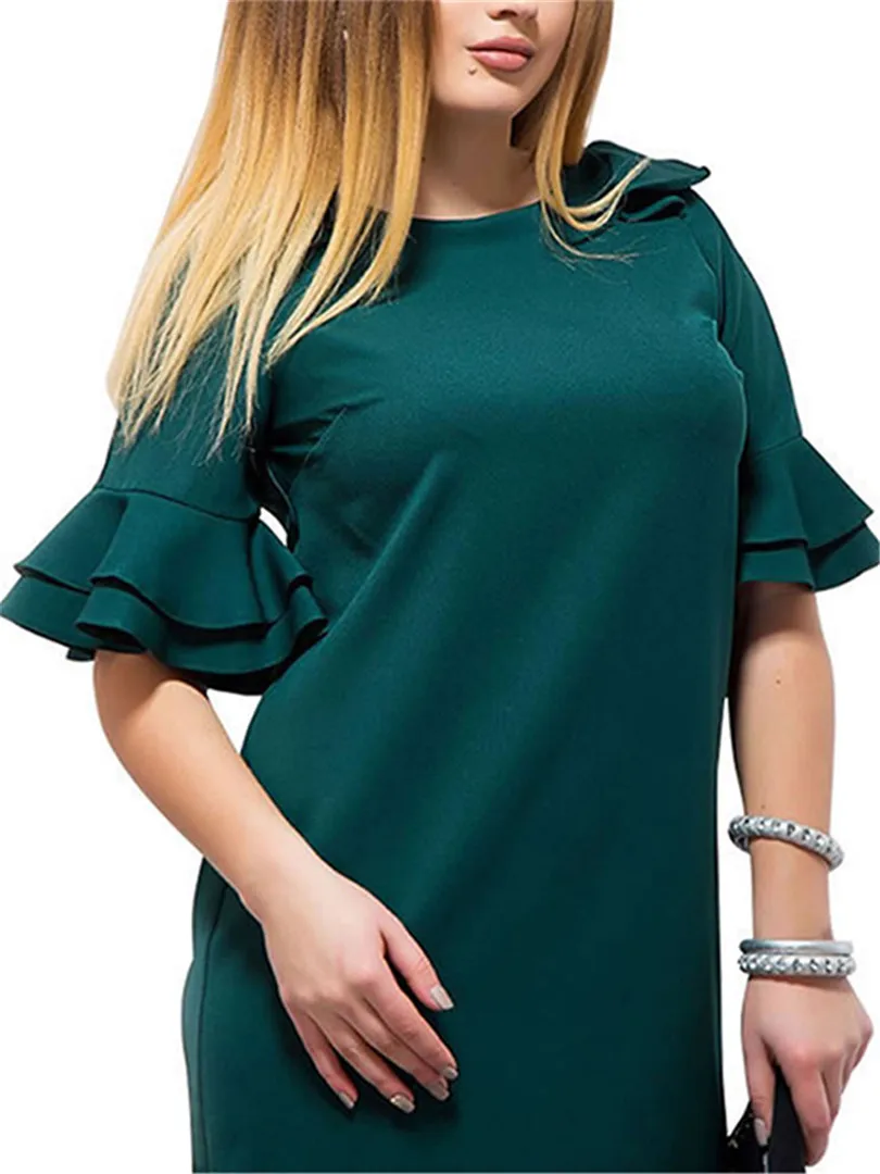 Офисные женские платья больших размеров 6XL 5XL 4XL с оборками, рукав, сексуальное элегантное платье, Vestido, повседневная женская одежда большого размера
