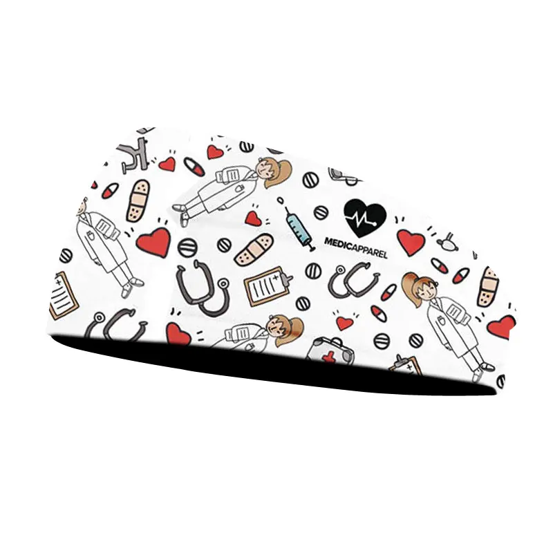 Cartoon Nurse ECG Print Headband Women Hair Accessories Girls Running Head Band Elastic Head Bands Fashion Headwear hair clips for fine hair Hair Accessories