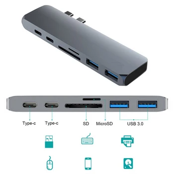 

7 In 1 Type-C USB Hub USB C Hub Adapter TF Port SD Card Reader Integrated Machine With Multi-Function Aluminum Alloy Hub