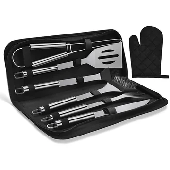 

Grilling Accessories BBQ Tools Set, Stainless Steel Grilling Tools Kit Barbecue Utensil Tool with Grill Glove 7 Pcs