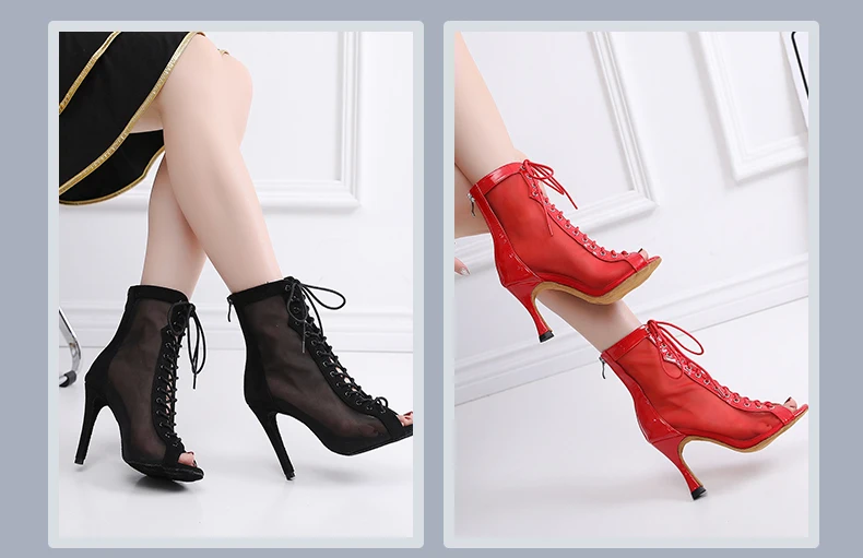 Women Dance Boots For Ladies High Heel Flannel Ballroom Modern Dance Shoes Black  Gilrs Soft Sole Bachata Salsa Dancing Shoes