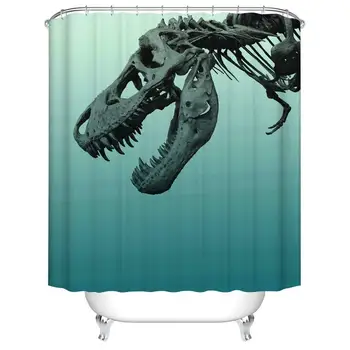

Custom Dinosaur Skull Printed Shower Curtain - Polyester Fabric Waterproof Halloween Bath Curtains Set - - 12PCS Shower Hooks -