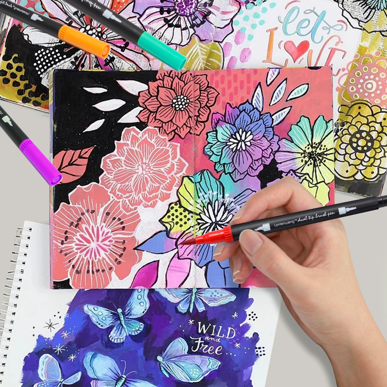 Coloring Markers Pen, Dual Brush Tip Marker for Adult Coloring, 34 Color  Calligraphy Fine Tip Pen for Beginner Journal Planner, Drawing, Doodle