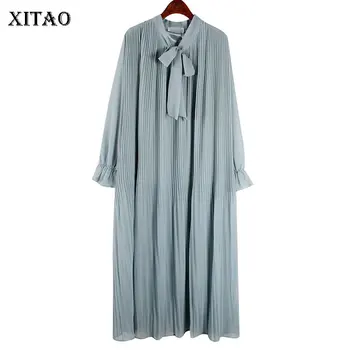 

XITAO Women Pleated Dress Fashion New 2020 Spring Bandage Full Sleeve Bow Small Fresh Casual Minority Loose Dress XJ3330