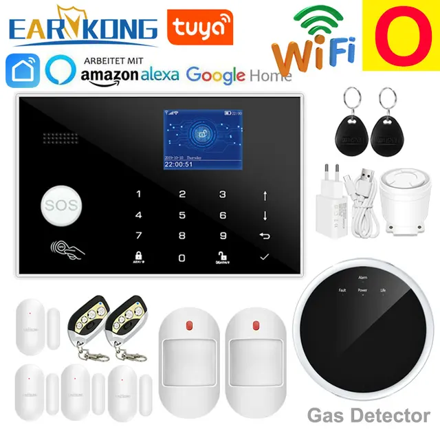 Wifi GSM Alarm System 433MHz Home Burglar Security Alarm Wireless Wired Detector RFID Touch Keyboard Temperature Humidity Alexa O