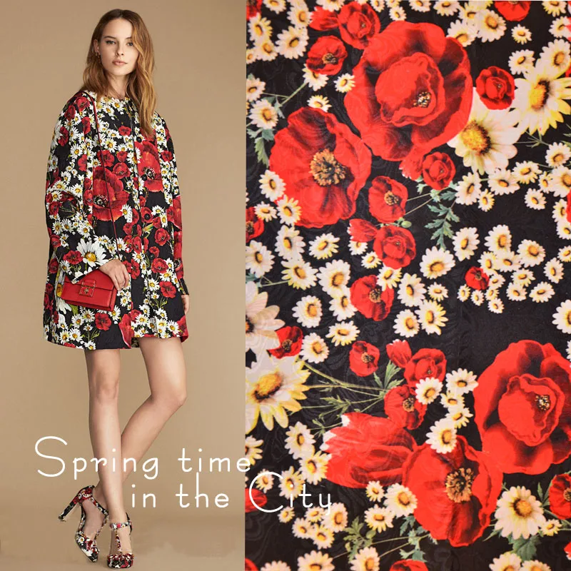 145x100 см маленькая Маргаритка печать полиэфирная жаккардовая ткань для женщин платье брюки и костюм пальто DIY шитье