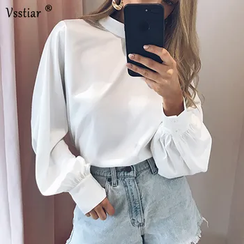 

Vsstiar Long Sleeve Satin Blouse And Tops Plus Size Turtleneck Casual Green White Black Office Work Silk Blouse Shirt