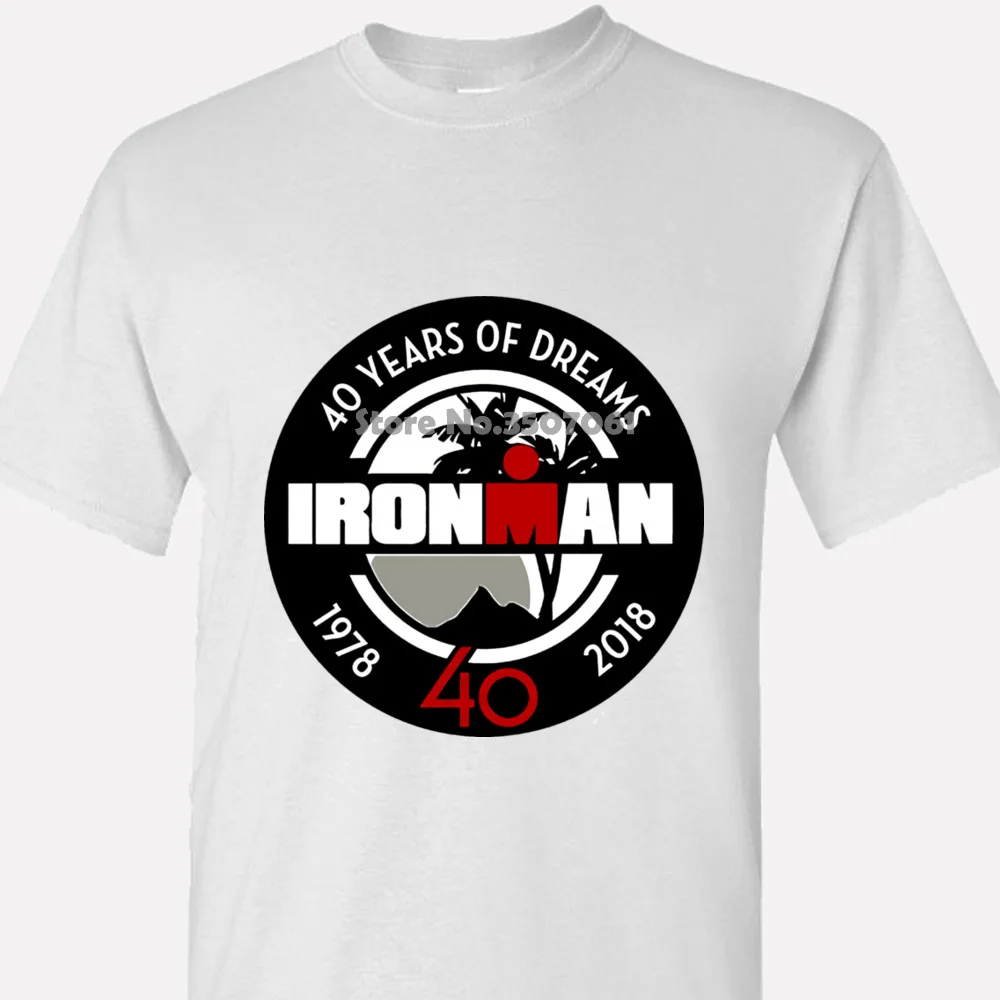 Ironman 40 лет мечты Триатлон мужская белая футболка Размер S M L Xl 2xl 3xl топы с круглым
