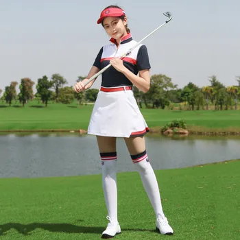 

PGM Golf Skirt + Golf T Shirt Women's Sport Action Color Block for Tennis Golf Apparel Golf Clothes 1 Sets
