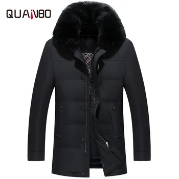 

Mens Down Jacket Men's Mid-length Detachable Dad Wear 40-50-60-70 Years Old Thick Warm Jacket Hooded Collar Detachable Coat