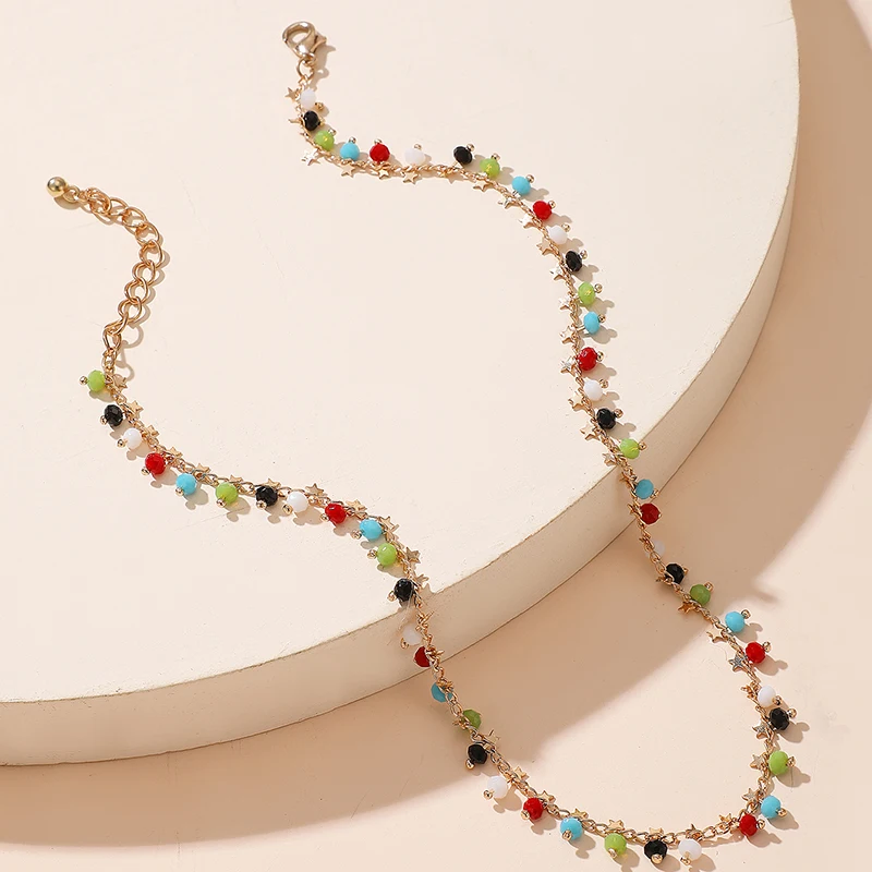 Tocona Colorful Bead Choker Necklace for Women Charms Gold Color Star Clavicle Chain Handmade Jewelry Accessories Collar 15667 - Image 3