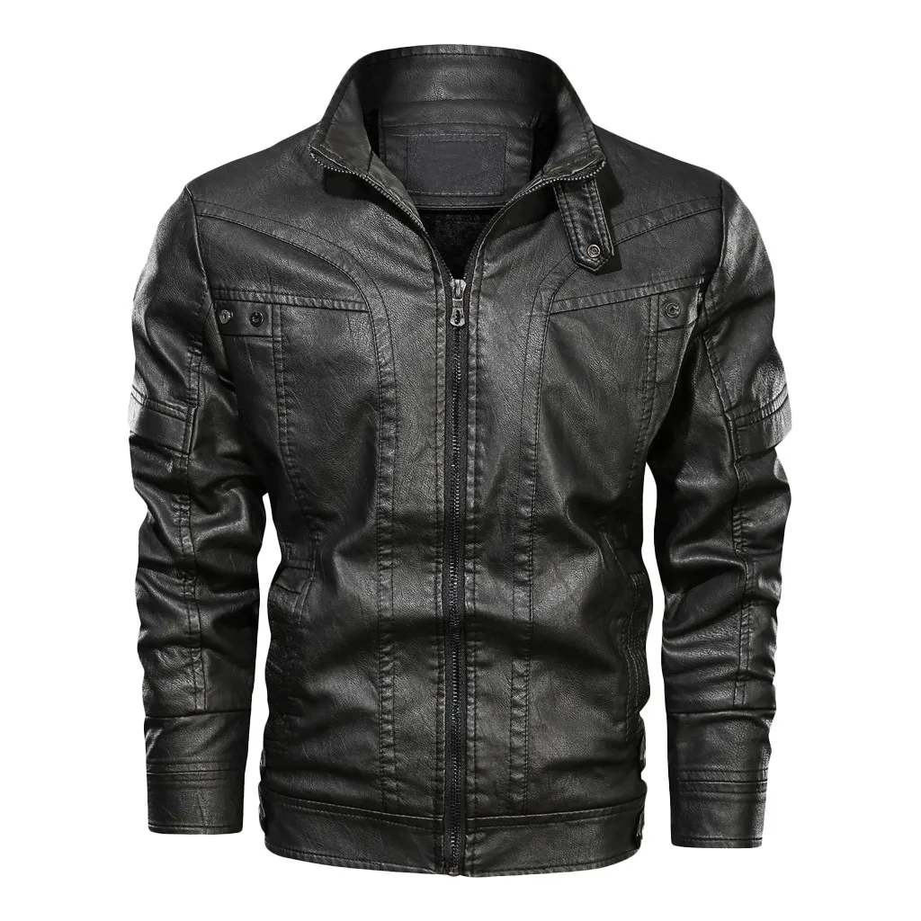 

Nice Tide Autumn Winter Military Bomber Jacket Men Windbreaker Vintage Zipper Stand Collar Solid Imitation Leather Army Jacket