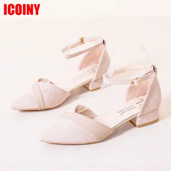 

Party Women Mules Slipper Pointed Toe Block Strap Closed Shallow High Heels Shoes Sandals blue Beige Square heel Pumps