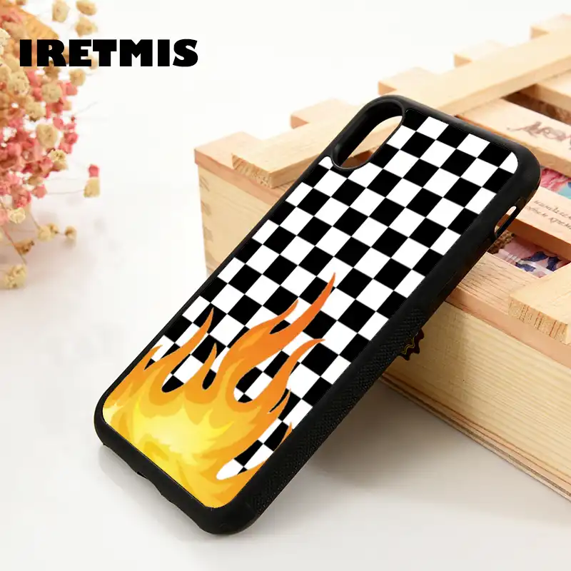 checkered with flames