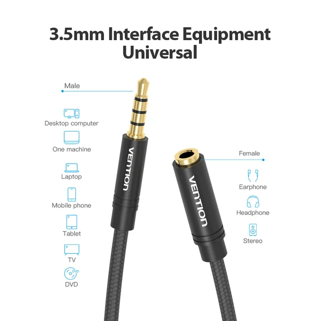 Vention-Cable auxiliar para auriculares de coche, conector de Audio de  3,5mm, macho a macho, 3,5mm, para iphone, MP4, portátil - AliExpress