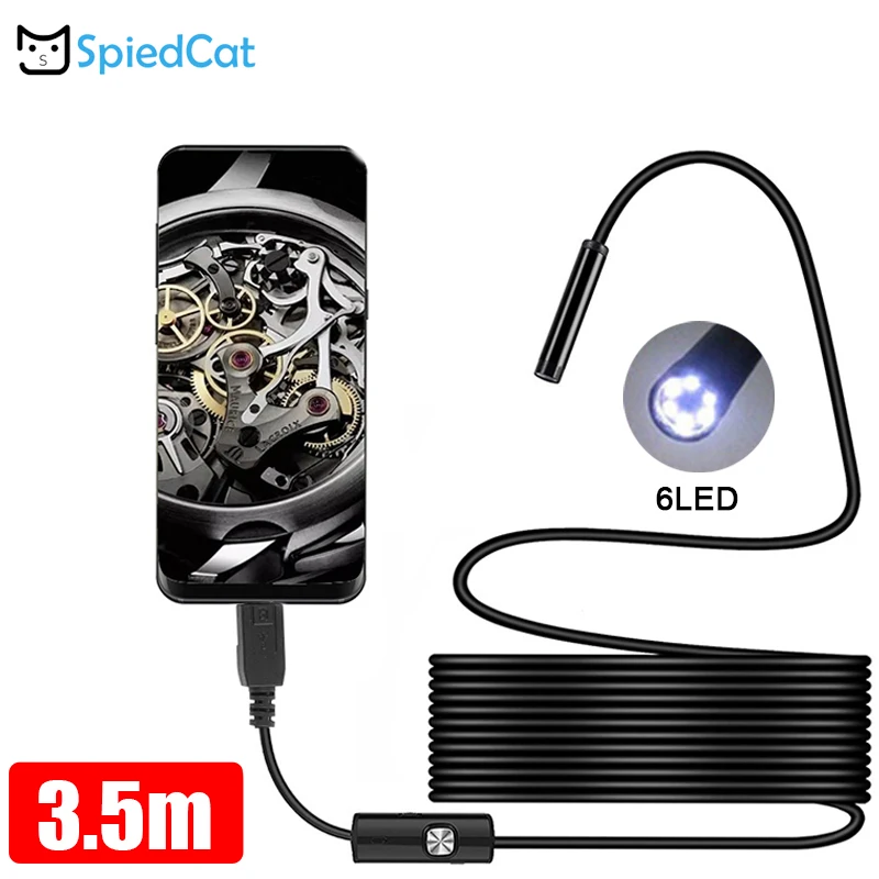 SPIED CAT 3.5M soft Cable 5.5mm Mini Lens Endoscope Snake Pipe Inspection Android USB Borescope Camera For Android Phone PC