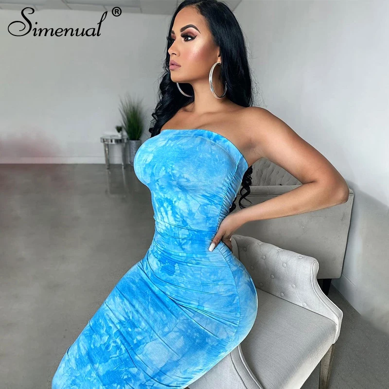 Simenual Tie Dye Ruched Strapless Maxi Dresses Women 2020 Summer Fashion Skinny Bodycon Clubwear Sexy Hot Party Dress Wrap Chest Simenual Tie Dye Ruched Strapless Maxi Dresses Women 2020 Summer Fashion Skinny Bodycon Clubwear Sexy Hot Party Dress Wrap Chest