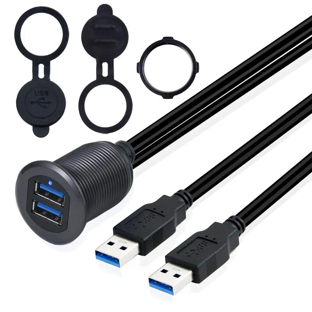 Металлический корпус, 2 порта, двойной USB 3,0, штекер USB 3,0, гнездо, AUX, заподлицо, светодиодный светильник, крепление, удлинитель для автомобиля, грузовика, лодки