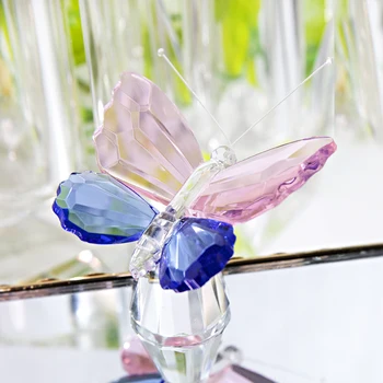 

H&D 2.9in Crystal Butterfly Figurine Collection Animal Statue Ornament Home Table Decoration Wedding Souvenir Gifts (Pink+Blue)