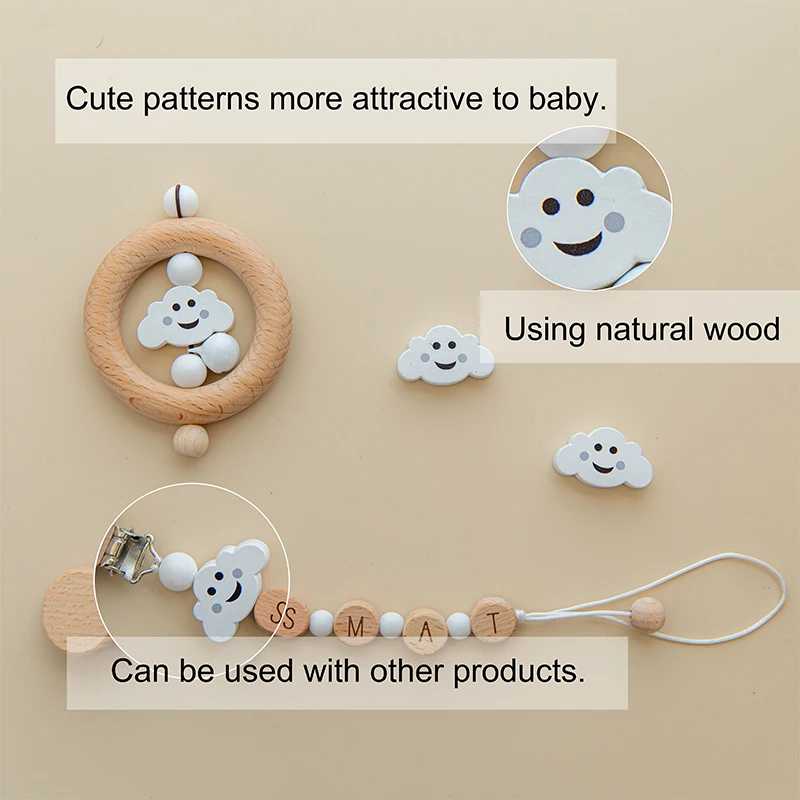 Baby Teething Toys 10pcs Beech Wooden Beads Baby Teether Rodent Mini Birds Hearts Beads DIY Necklace Pacifier Chain Crafts Jewelry Children Product