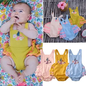 

Sommer Neugeborenes Baby Mädchen Kleidung Gestickte Rüschen Strampler Outfits