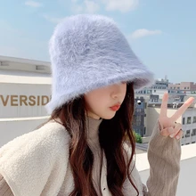 Solid Women's Hoot Autumn Winter Rabbit FurWarm Protect Ears Panama Bucket Hats Outdoor Casual Tourist Bowl Beanies for Girls