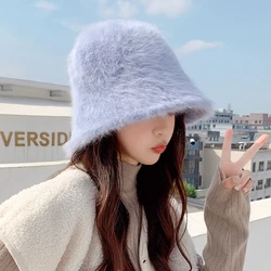 Solid Women's Hoot Autumn Winter Rabbit FurWarm Protect Ears Panama Bucket Hats Outdoor Casual Tourist Bowl Beanies for Girls