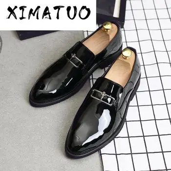 

plus size men casual business wedding dress black patent leather shoes slip-on driving oxfords shoe gentleman loafers zapatos