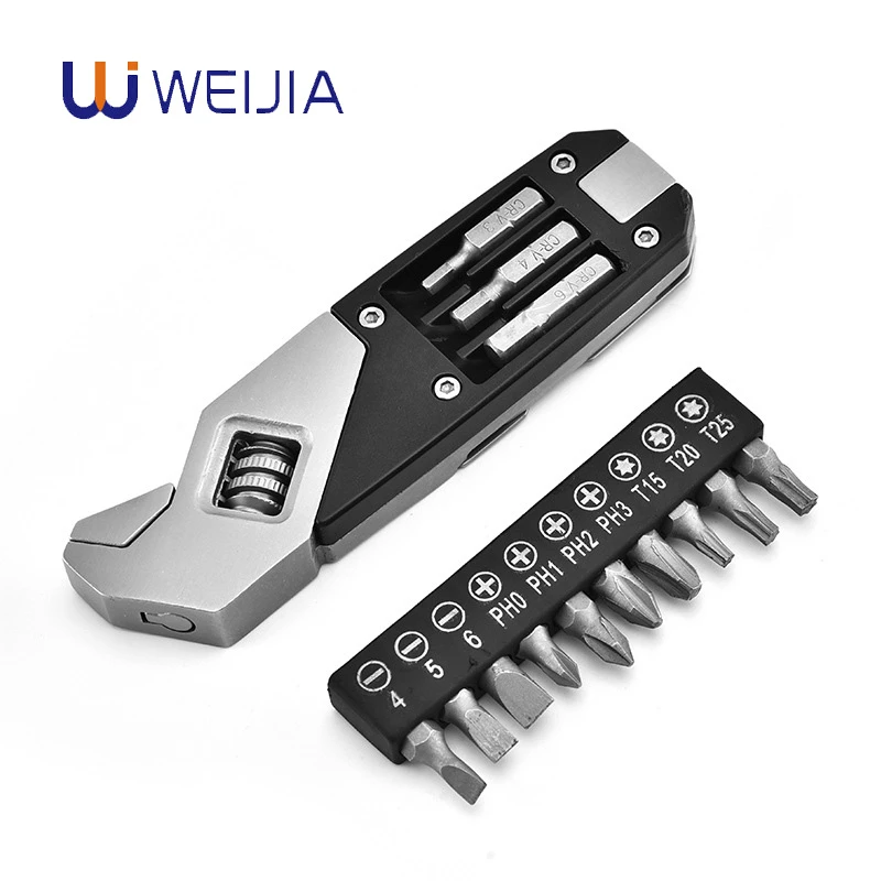 

Mini Multi-Function Adjustable Wrench Portable Screwdriver 13 Bits Knife Stainless Steel Outdoor Home DIY Hand Tools
