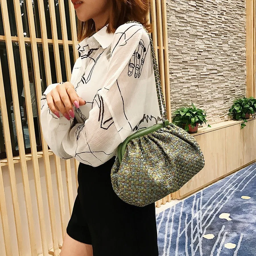 

Fashion Shell Bags Women Shoulder Bag Lattice Chain Crossbody Bag Large Capacity Wool Ladies Messenger Bags High Quality Purses