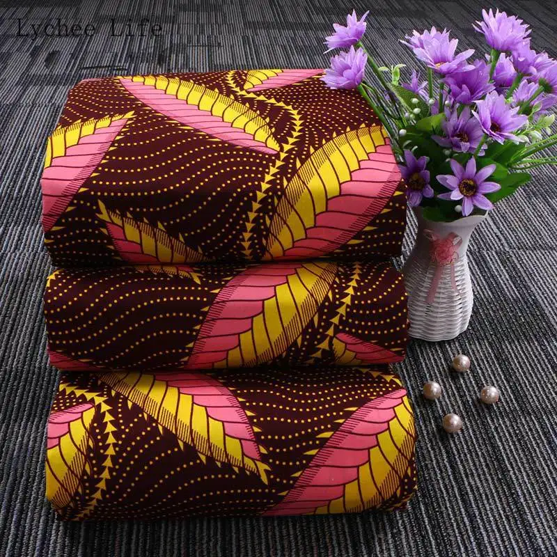 Lychee Life полиэфирная ткань с восковой печатью Анкара африканская ткань с принтом листьев для шитья для женщин вечернее платье изготовление рукоделия