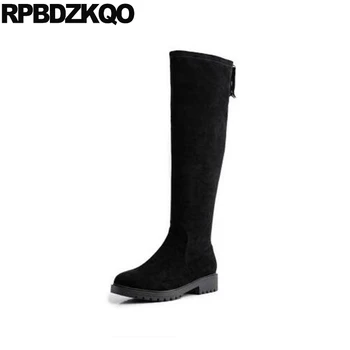 

women chunky block side zip boots plus size sexy suede shoes long big casual 10 autumn black slim fall stretch knee high 34 tall