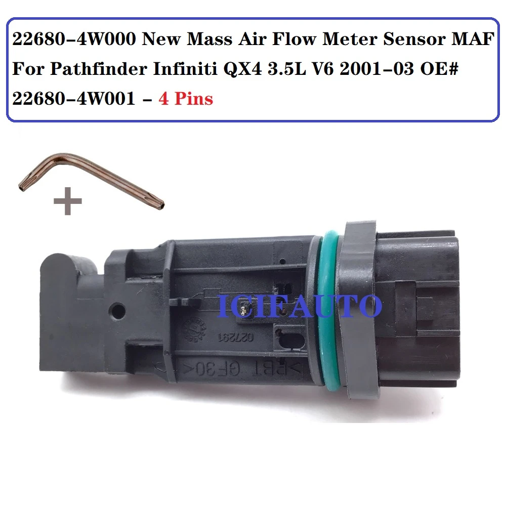Fits:QX4 Pathfinder V6 3.5L 22680-4W000 Mass Air Flow Sensor W/ Connector MAF 